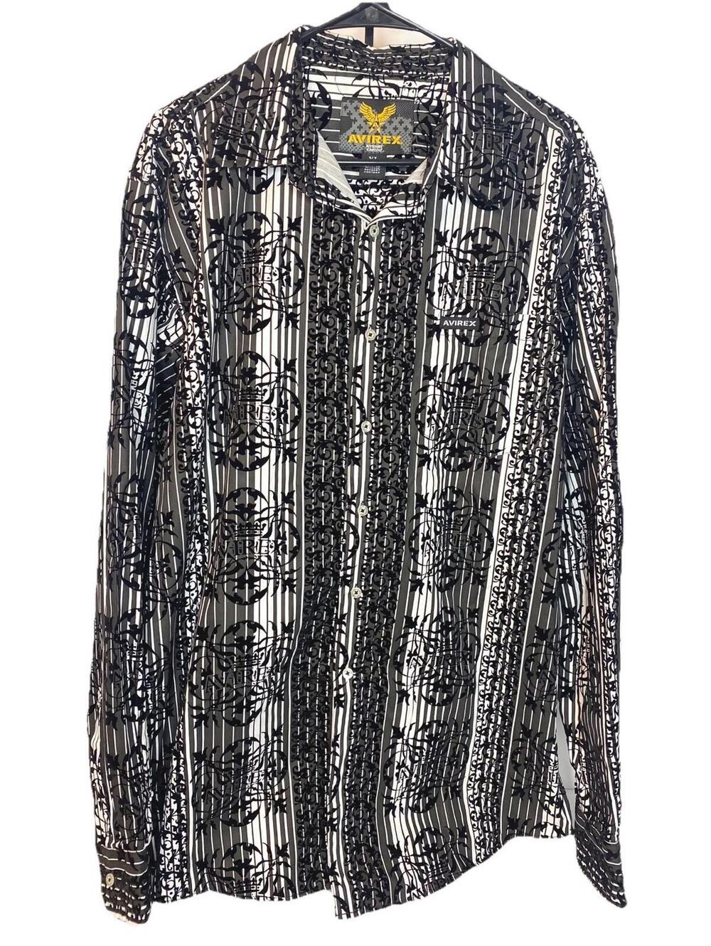 Avirex Black and White Graphic Button Up Longsleeve Shirt, Men’s Size XL